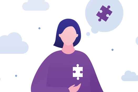 插图的女人与失踪的拼图块在思想泡沫